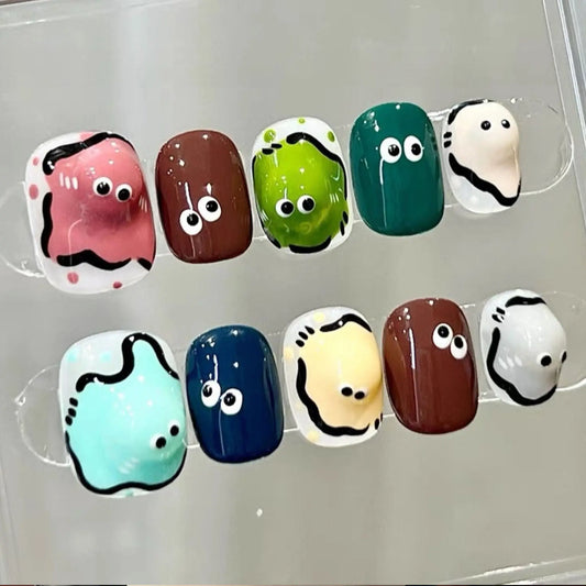 Cute Monster Nail Art Designs - Creative Gel Polish Sets for Fun & Unique Manicures strobelitenails