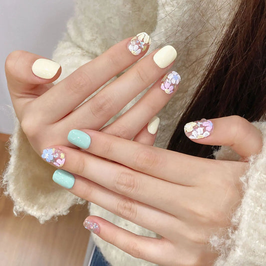 Elegant Flower Nail Art Design - Short Nails, Pastel Colors, Artistic 3D Flowers - Perfect Manicure Idea strobelitenails