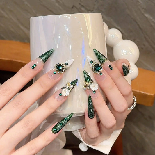 TikTok Viral Chrome Flower Press-On Nails - Buttercream Ombré & 3D Pearl Bling - Salon Gel-X Nail Extensions Kit strobelitenails
