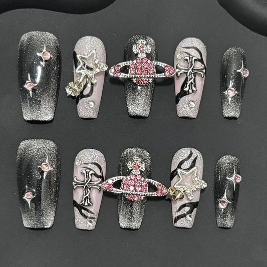 Viral Chrome Jelly Nails - Glazed Donut Tips & Magnetic Cat-Eye Effect - Press-On Gel Nails for Vacay/Bridal/Date Night strobelitenails