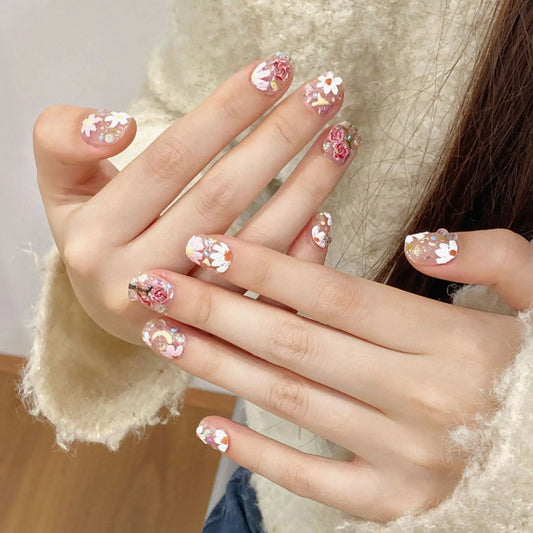 Elegant Floral Nail Art Design - Short Nail Trends 3D Flower Nail Stickers for Women - DIY Manicure Set strobelitenails